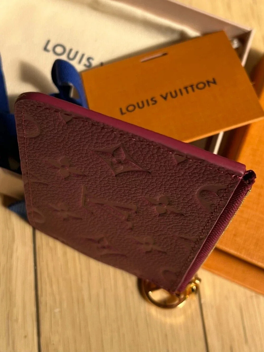 Louis Vuitton Burgundy Embossed Monogram Card Pouch with Gold Charm
